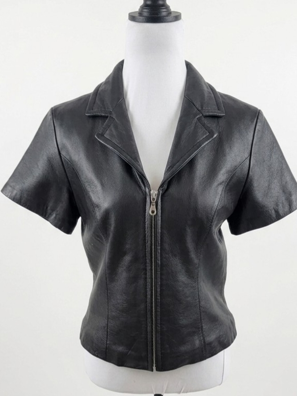 Wilsons Leather Black Short-Sleeve Zip Front Leather Jacket